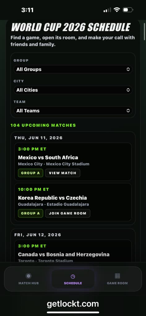 Lockt World Cup 2026 schedule with upcoming matches